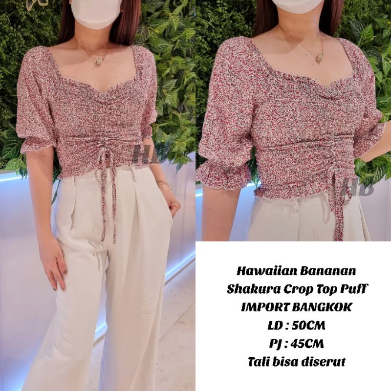 HAWAIIAN BANANA - ATASAN SMOCK CROP TOP IMPORT BANGKOK /  MOTIF SAKURA / BAHAN RAYON IMPORT BANGKOK