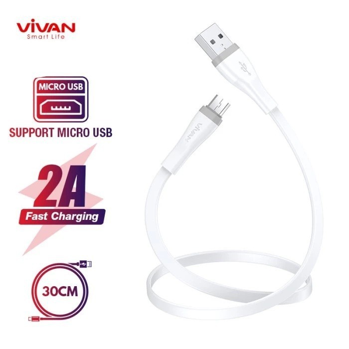 VIVAN Kabel Data SM30S Cable Data Micro USB 30CM Fast Charging 2A For Android Garansi Original Resmi