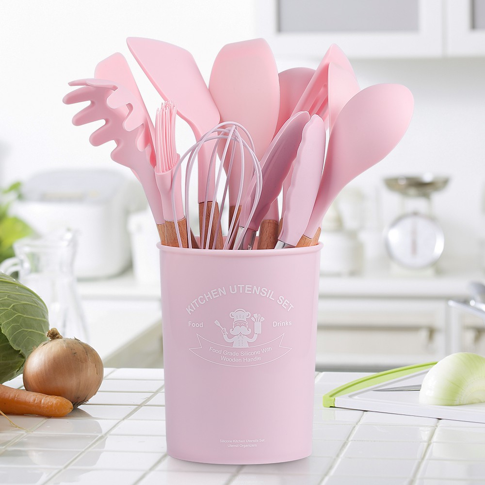 Premium Silicone Utensil Set isi 12 (include Bucket) / Kitchen Silicon spatula - sutil - alat masak