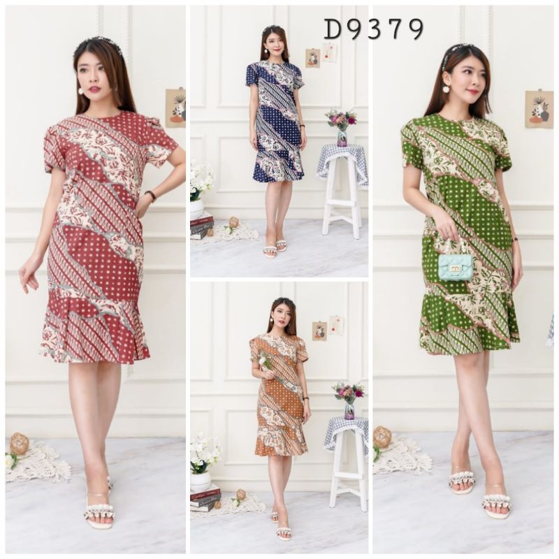 Dress batik D9379 lengan pendek /Dress batik modern