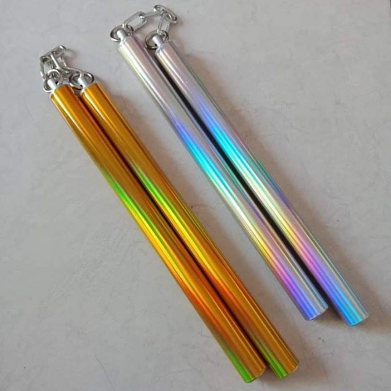 [366SP] NUNCHAKU ALUMINIUM RANTAI GOLD/SILVER HOLOGRAM FREESTYLE/FIGHT