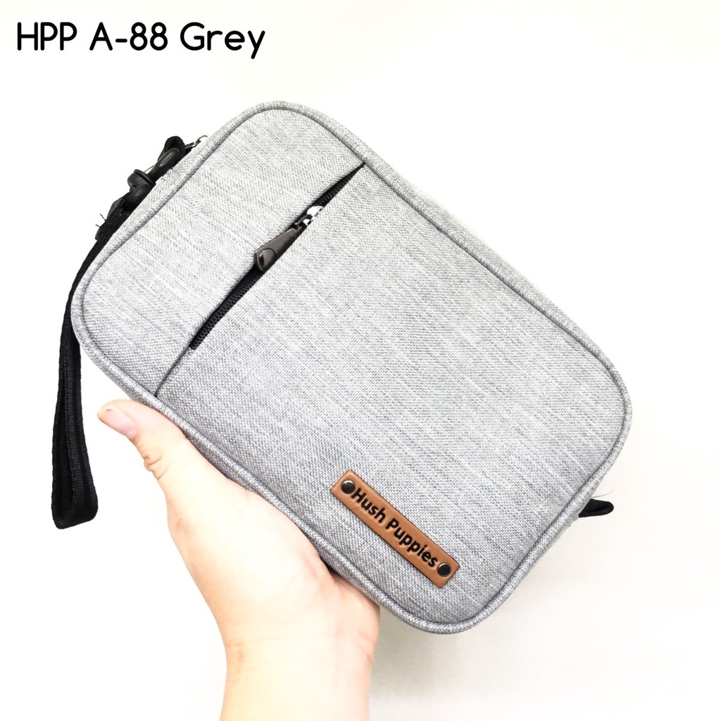 Handbag Clutch Pria Cowok Wanita Cewek Unisex HUSH PUPPIES A88 GREY ABU Kulit Kanvas Premium Origina