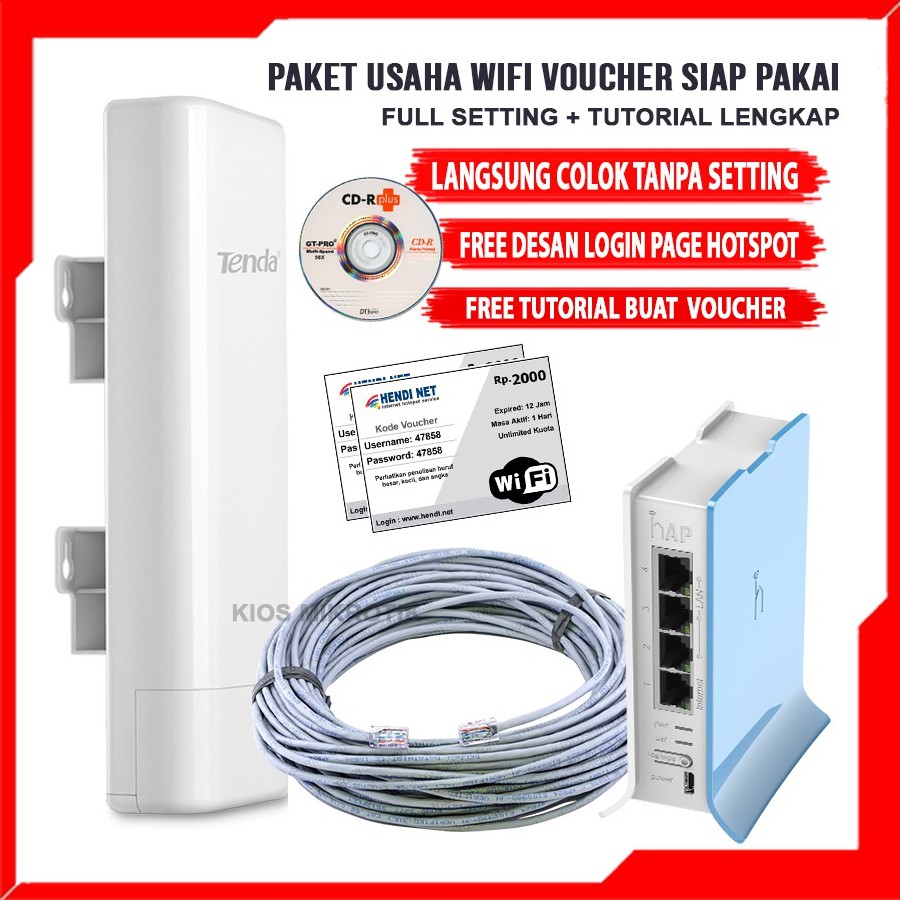 Paket Alat Usaha Wifi Sistem Voucher Billing Hotspot Siap Pakai TENDA 03 + MIKROTIK RB941