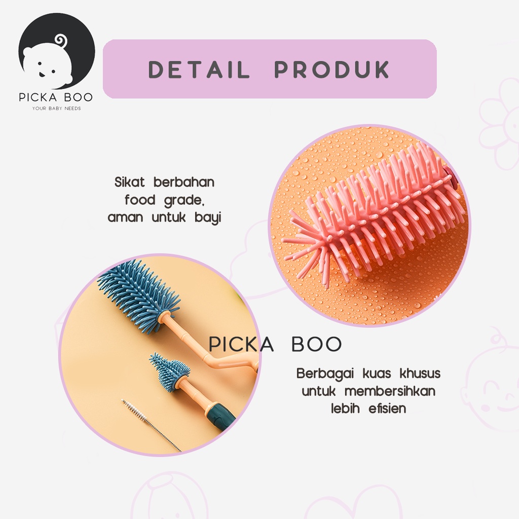 PICKA BOO Sikat  Pembersih Dot Botol Bayi Silikon