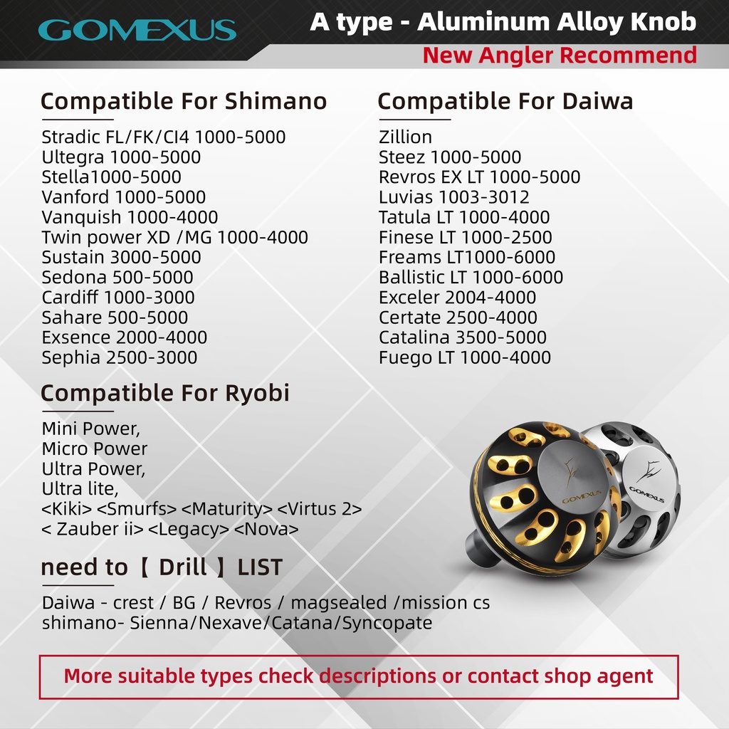 REEL HANDLE KNOB GOMEXUS ALUMINIUM 32 | 35 | 38 | 41 MM