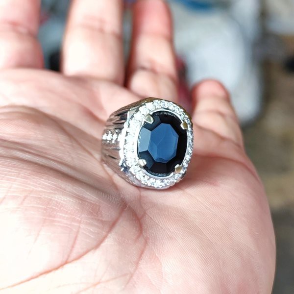 Cincin Batu Akik Natural Yaman Wulung Cuting Hitam Doff