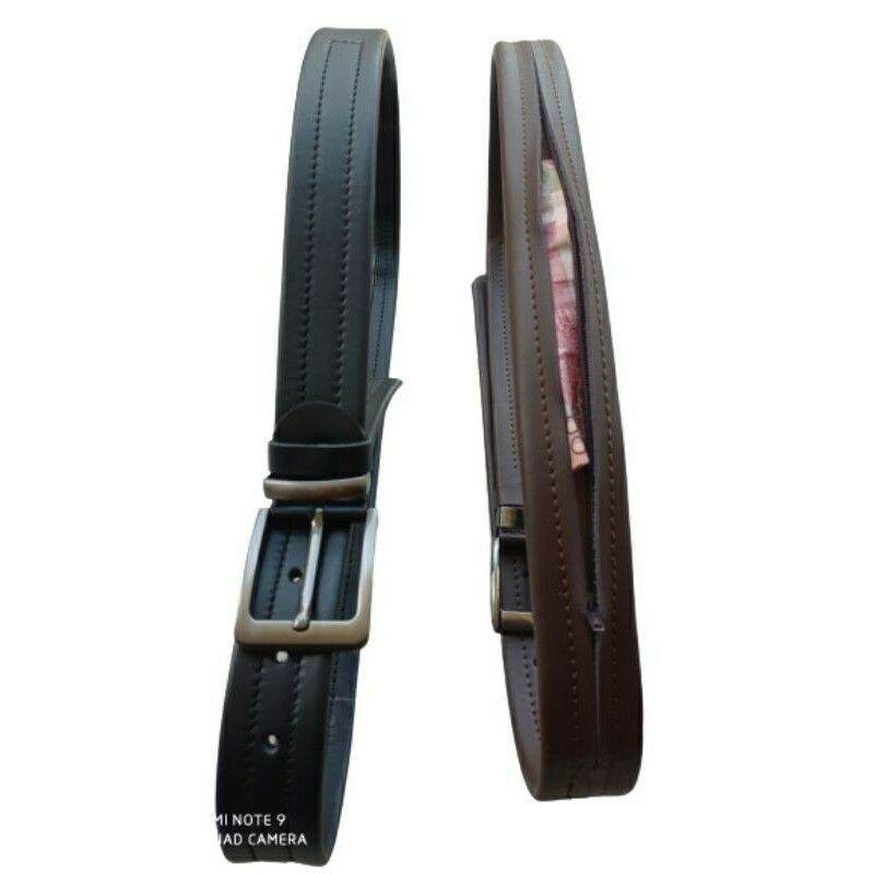Ikat pinggang pria Gesper Belt resleting Sabuk kulit sapi asli panjang jumbo isim jimat MUrah 130 cm