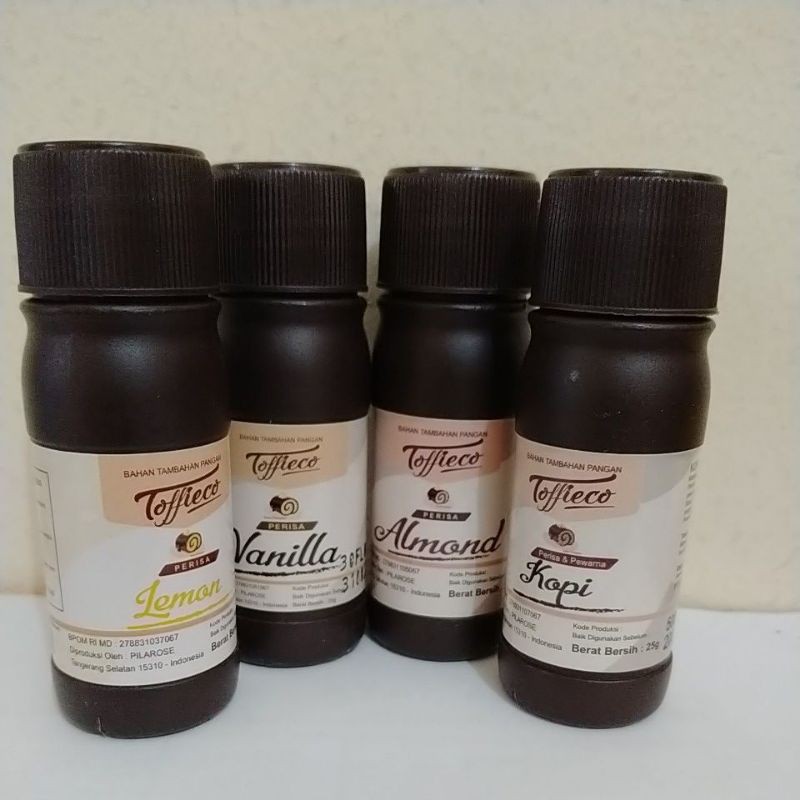 

Toffieco flavour (essence) kopi, Almond, Lemon, Vanilla, Markisa, leci, dll 25cc