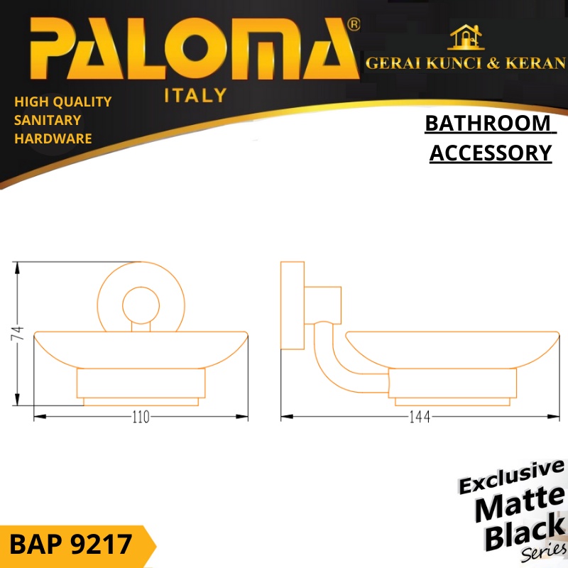 PALOMA BAP 9217 Tempat Sabun Batang Bar Soap Holder Dinding Mandi Hitam Black