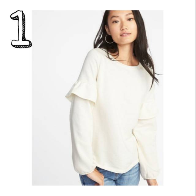 Jual Old Navy French Terry Ruffle Sleeve Sweatshirt Label Di Gunting Shopee Indonesia