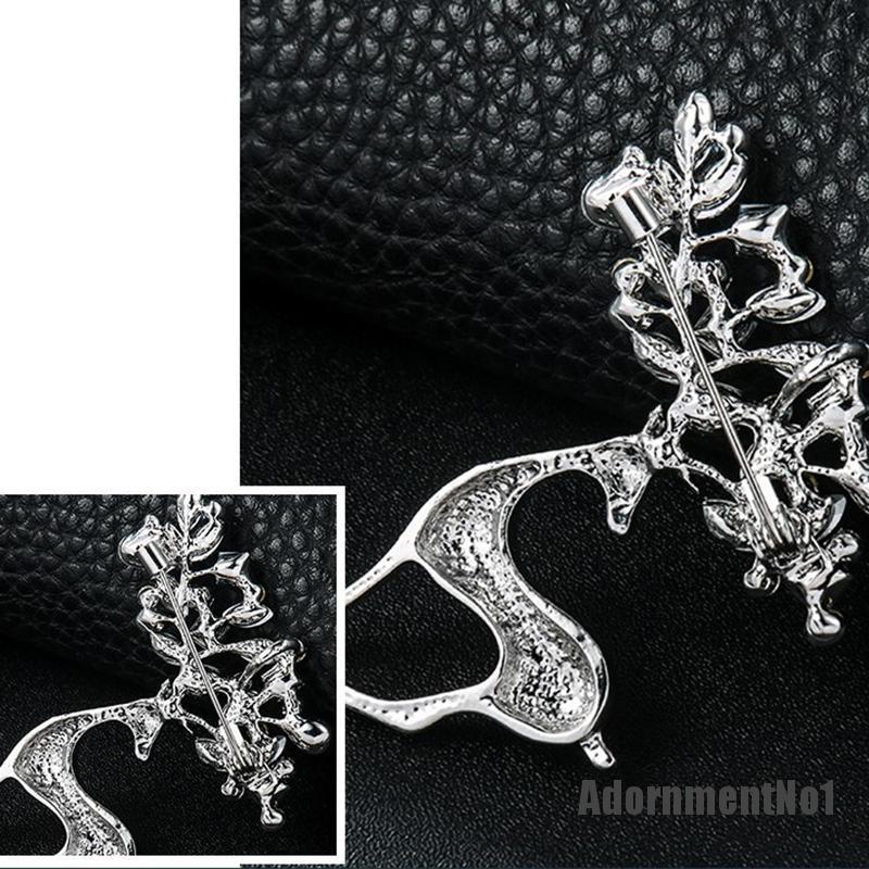 (Adornmentno1) 1pc Bros Pin Bentuk Rusa Natal Aksen Berlian Imitasi Untuk Wanita