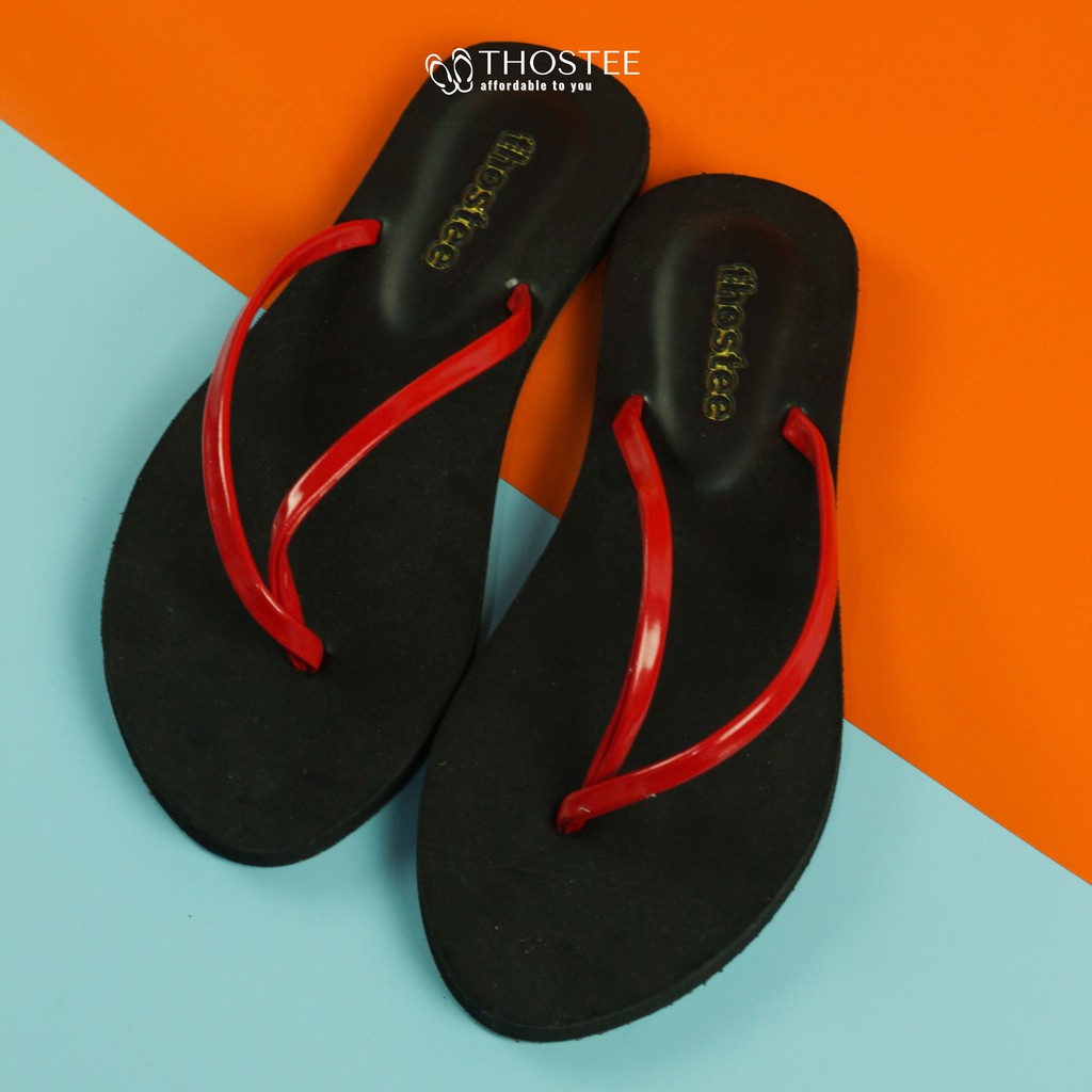 Sandal Jepit Karet Wanita Thostee Rubby sandalku.-Hitam Merah