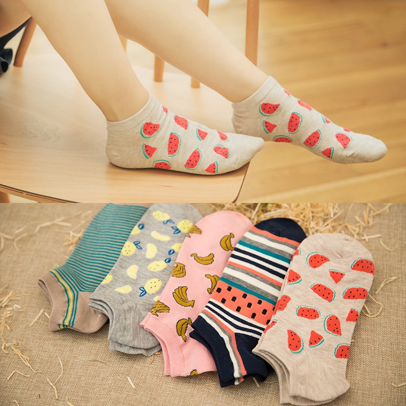 Murah kaus kaki Wanita cotton women fashion Animal Liner Ankle socks (Warna &amp; Model Random) D1226