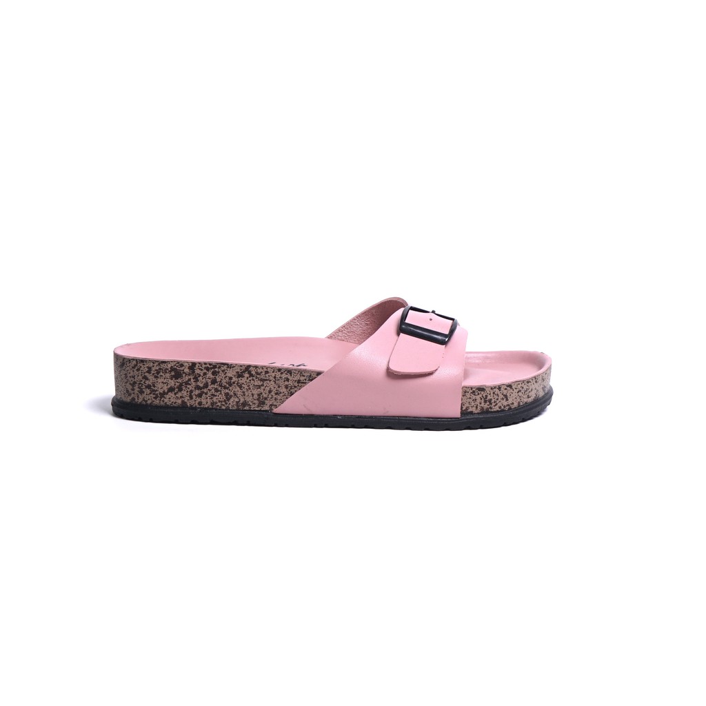 Sara Sara BILLY Sandal wanita casual sandal slop kulit sol puyuh kekinian model birken single strap-Pink