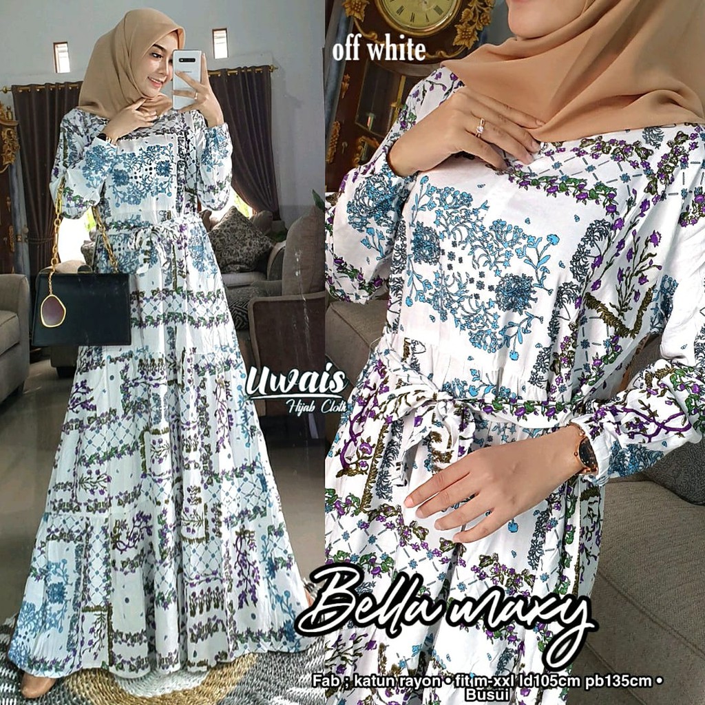 BELLA. Baju Gamis Maxi Dress Muslim Atasan Wanita Uwais Murah. Cantik, Adem, Busui, Nyaman
