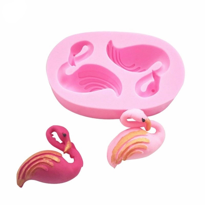 Cetakan Permen / Cokelat Bentuk Flamingo 3D Bahan Silikon Untuk Dekorasi Kue