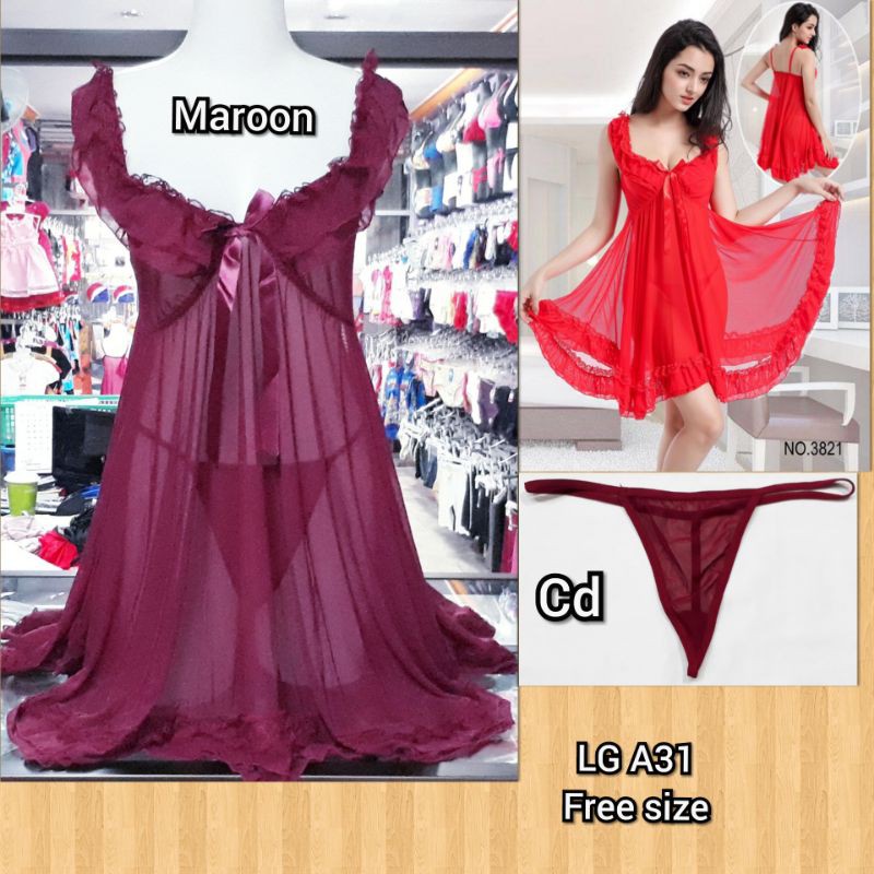 Lingery LG A31 warna maroon,cream,hitam-Maroon