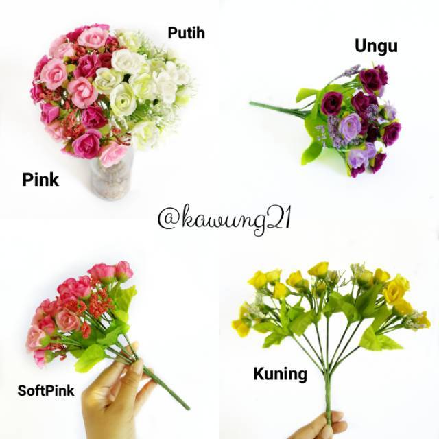 Bunga Mawar Kecil Artifisial Tanaman Hias Plastik Rose Flower AF10