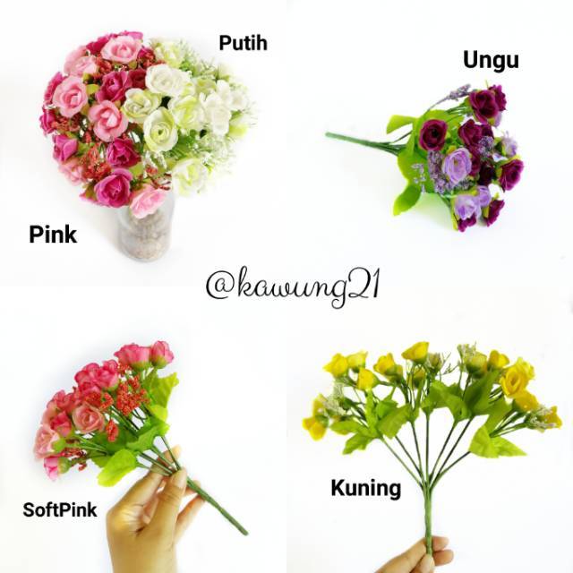 AF10 Bunga Mawar Kecil Artifisial Tanaman Hias Plastik Rose Flower