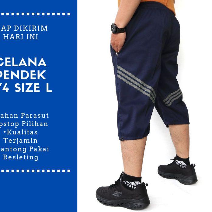 Celana Gowes Pria / Celana Training Pendek 3/4 / Celana Olahraga Pria Saku Sleting Ukuran L Parasut