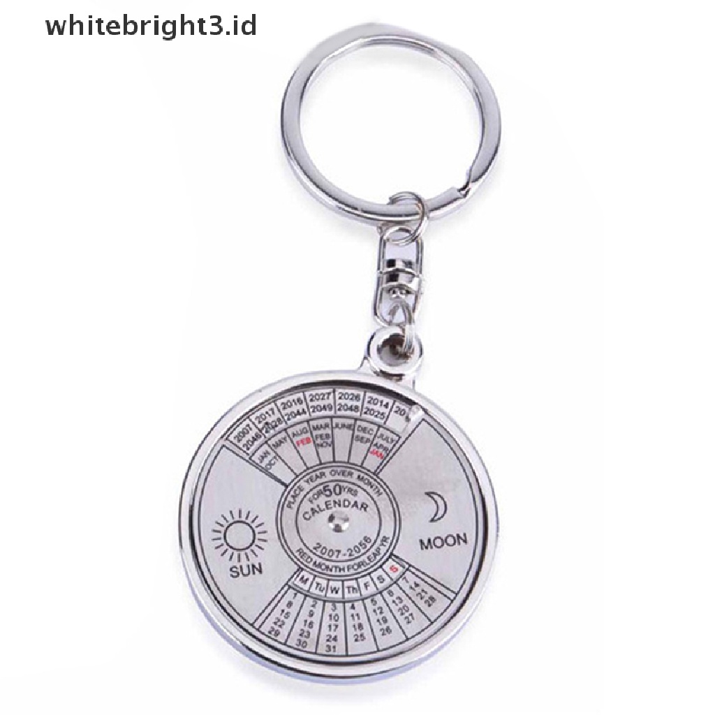 {whitebright3.id} Cool Stylish 50 Year Calendar Key Chain Keyring Keyfob Metal Alloy Ring Compass ,