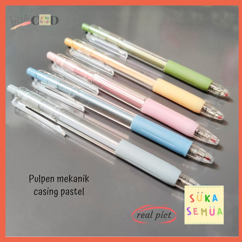 

Pulpen Mekanik Pastel - Tinta Hitam // Pena Cetek Pen Bolpen Ballpoint Casing Warna ( bukan Sarasa )