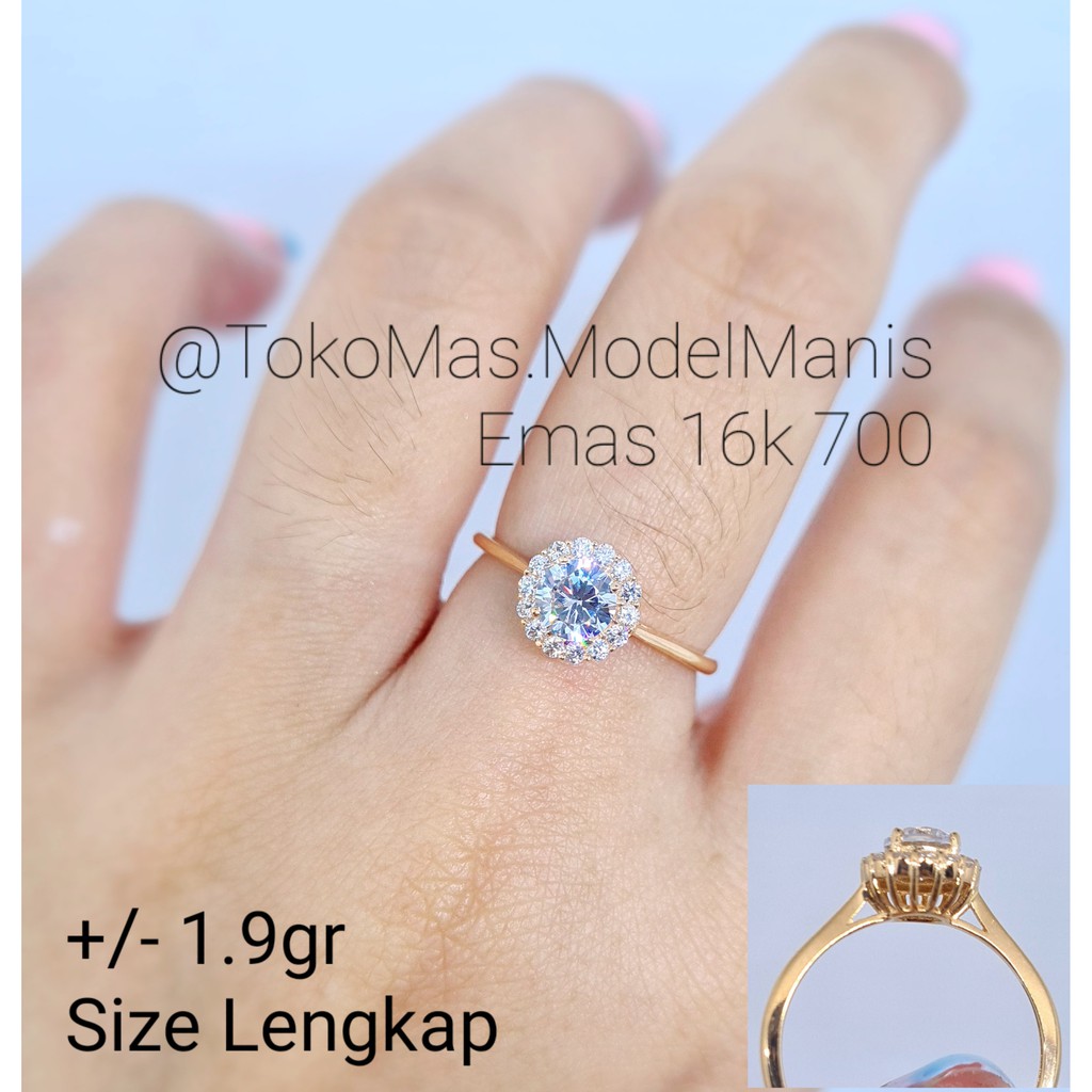 Cincin Solitaire diamond looks emas kuning 700 kadar 16K