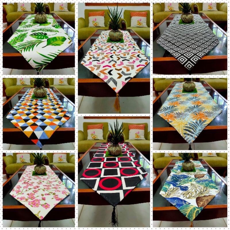 Taplak Meja Tamu Makan Motif / Table Runner Ukuran 120 x 40 cm dengan Rumbai dan Busa Anti Slip