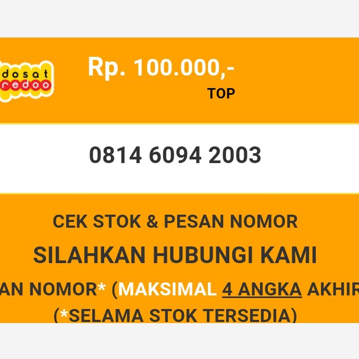 Nomor cantik indosat murah tahun lahir 2003 im3 dan mentari T3888-100