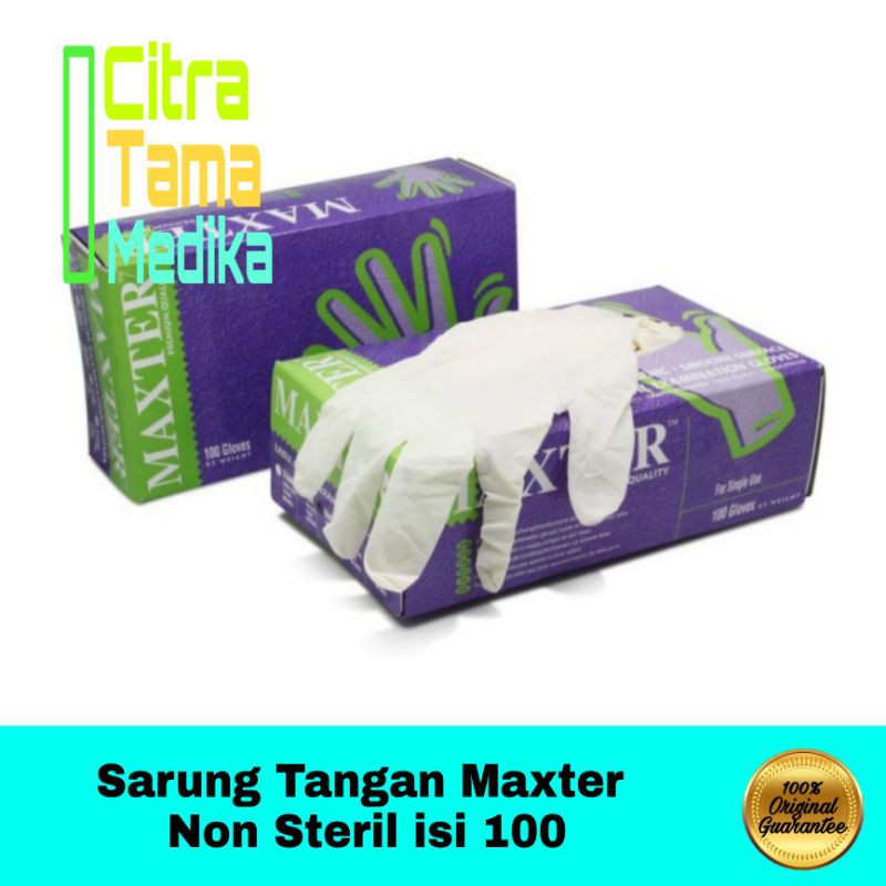 handscoon / sarung tangan non steril maxter latex powdered isi 100 pcs / kualitas sama dengan sensi