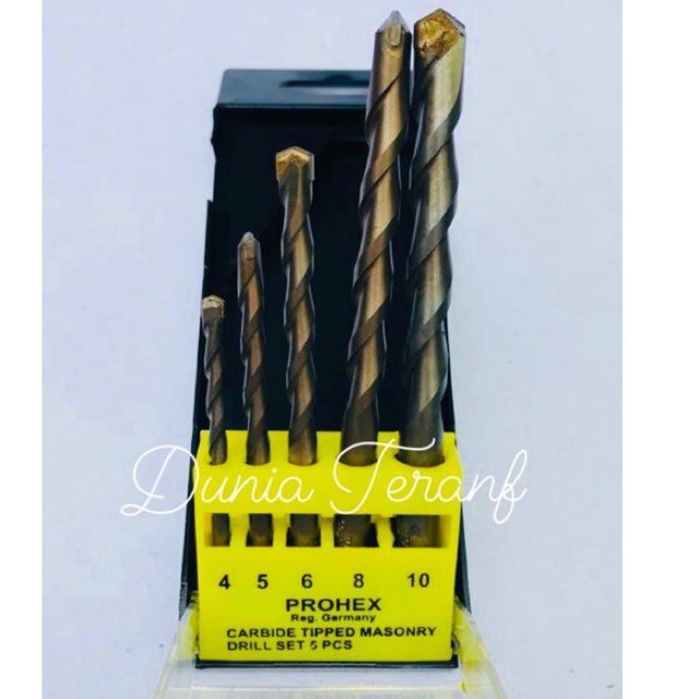 Mata Bor Beton HASSTON PROHEX Set 5 Pcs 4 5 6 8 10 mm Carbide Tipped Masonry Drill Set 5Pcs 0241-005