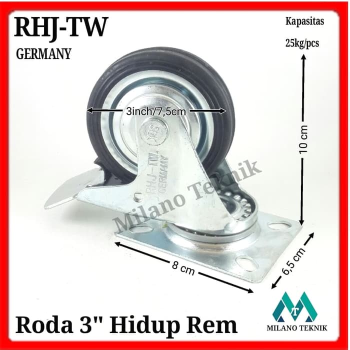 Roda karet 3 inch Hidup Rem roda troli trolly roda etalase