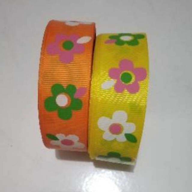 Pita grossgrain 2.5 cm motif bunga besar  dan hati rol 10 yard