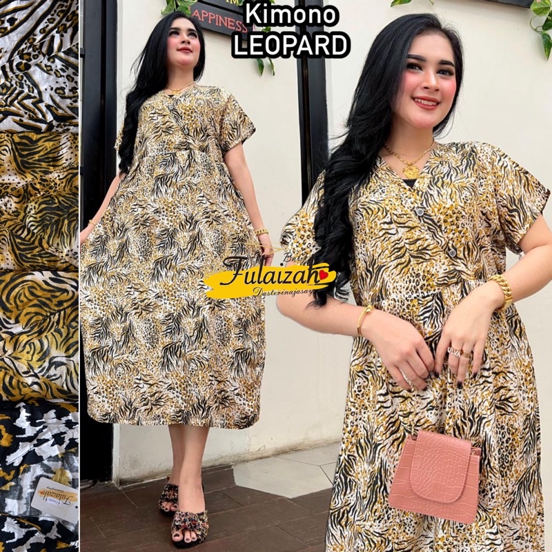 Daster Kimono Rayon Busui Murah Bahan Adem Halus Kekinian-KIMONO LEOPARD