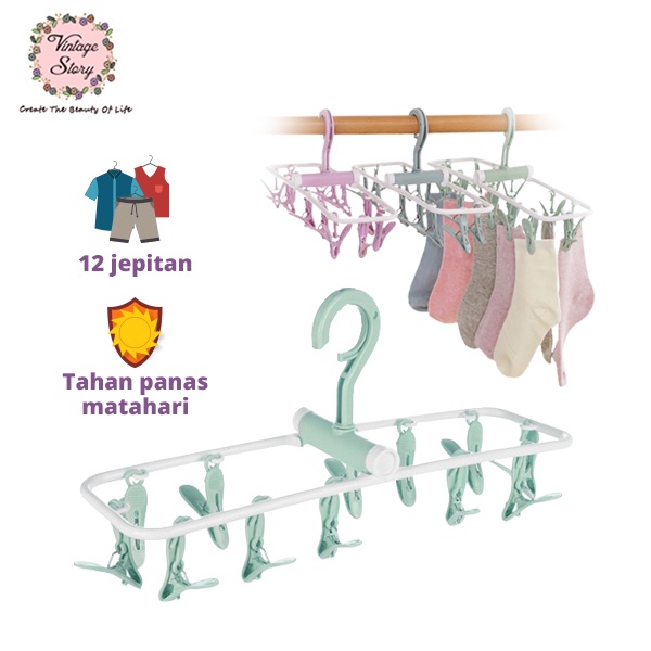 Gantungan Jemuran 12 Jepitan Sendok Handuk BH CD Hanger Serbaguna