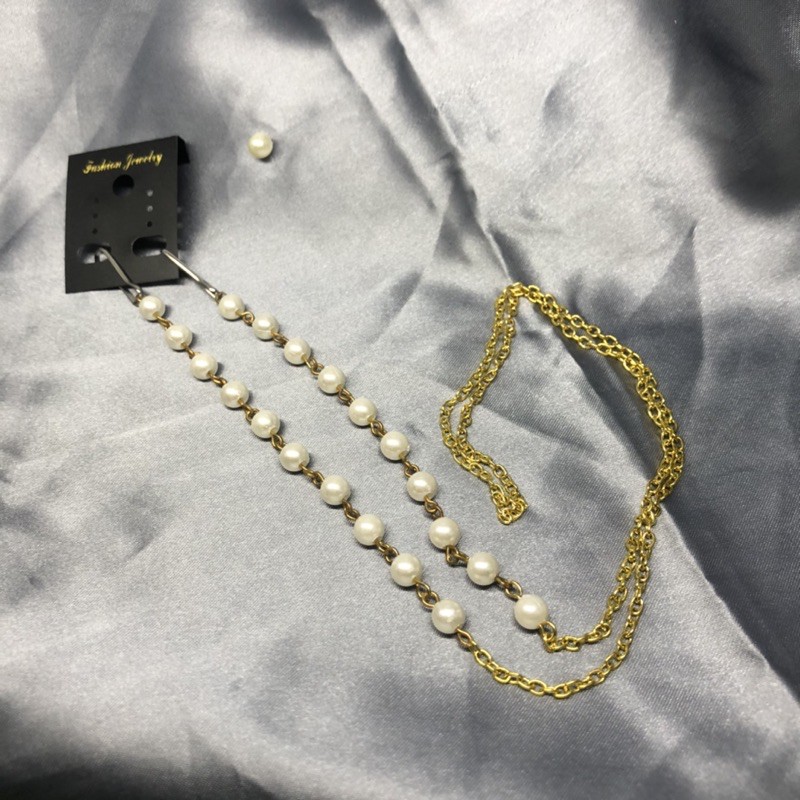 Kalung Masker/Strap Masker Mutiara Rantai Gold