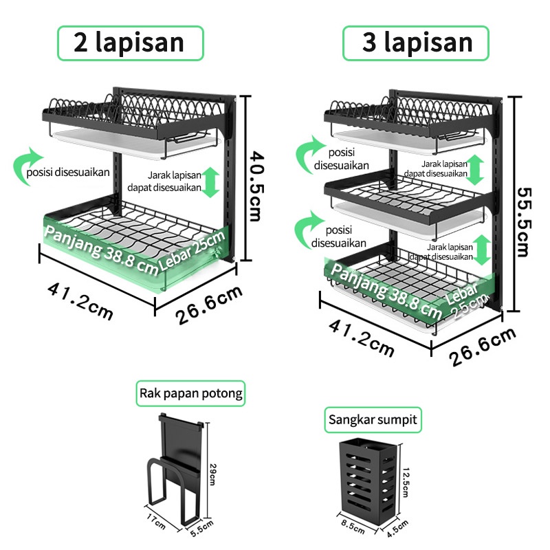 Rak Dapur Rak Piring Gantung Rak Dinding Rak Gantung Besi Anti Karat Rak Penyimpanan Mangkuk