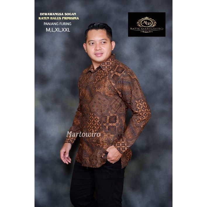 Kemeja batik lengan panjang pria terbaru 2022 warna cokelat / baju batik panjang warna coklat lapis furing bahan katun / batik panjang pria terbaru ready 2022 DEWAWANGSA SOGAN