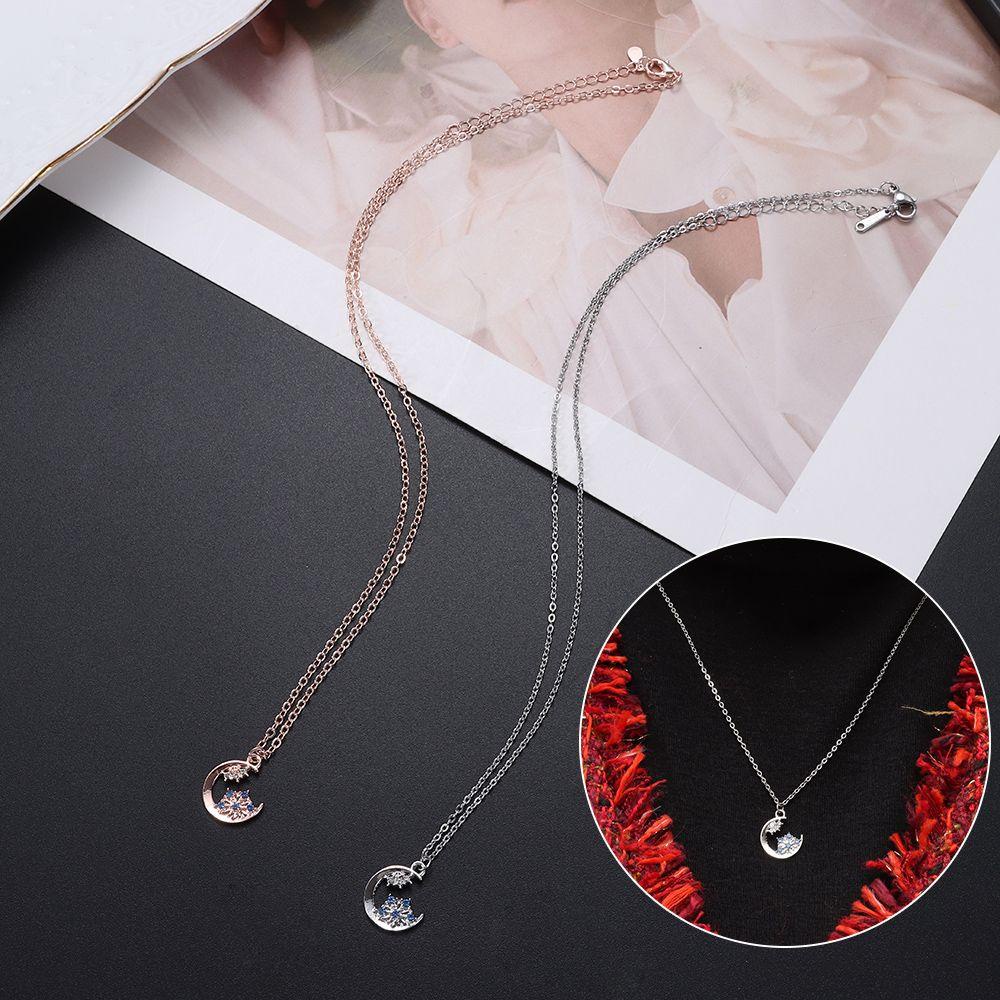 Lily Stars Moon Charm Kalung Wanita Aksesoris Perhiasan Berlian Snowflake Necklace