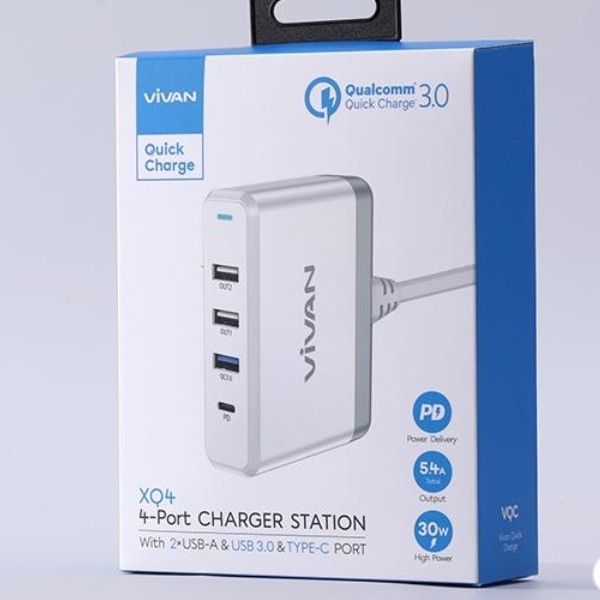 CHARGER RUMAHAN, VIVAN CHARGER ADAPTOR 4 PORT OUTPUT FAST CHARGER 30W VIVAN XQ4