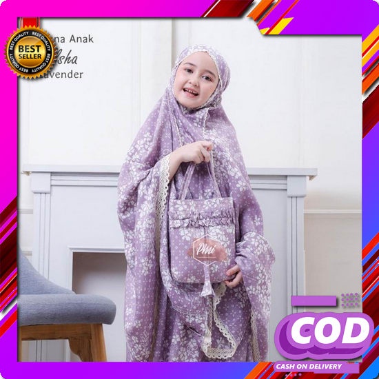 Mukena Anak Remaja Sd-Smp Polino Model Terusan Mukena Anak Tanggung Rayon Elsa Lavender