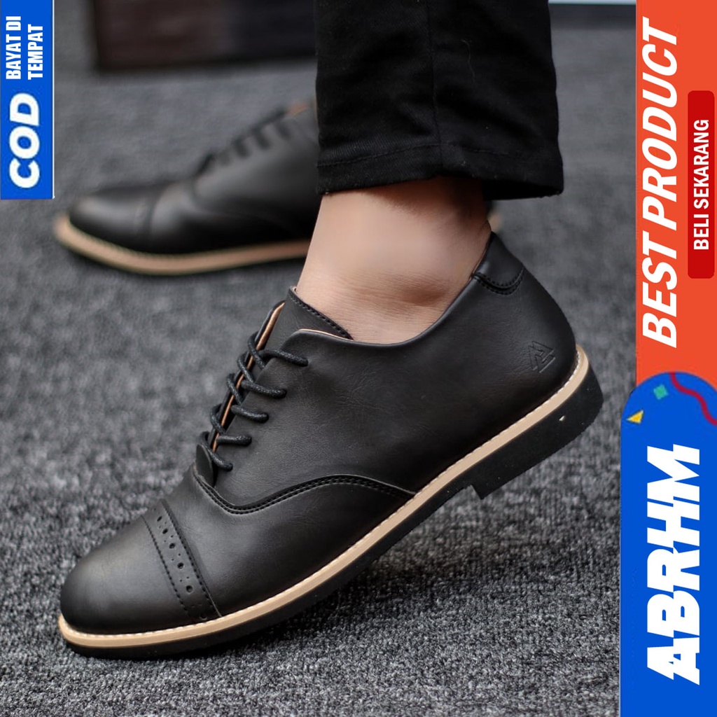 Sepatu Formal Pantopel Kerja Hitam Pria Original ABRHM ROHAN