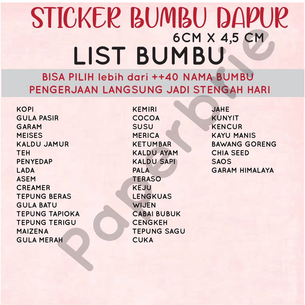 Sticker bumbu dapur motif lucu cute
