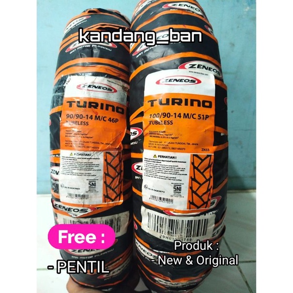 Paket ban tubeless matic ZENEOS turino 90/90 14 + 100/90.14 free pentil