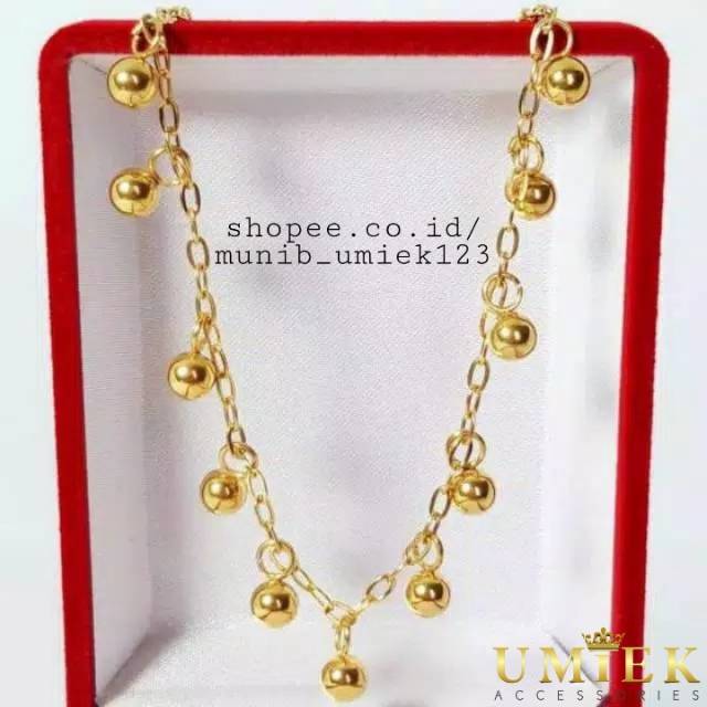 Gelang kaki Titanium emas gold bola permata keroncong cewek wanita cewe perempuan asli original ori