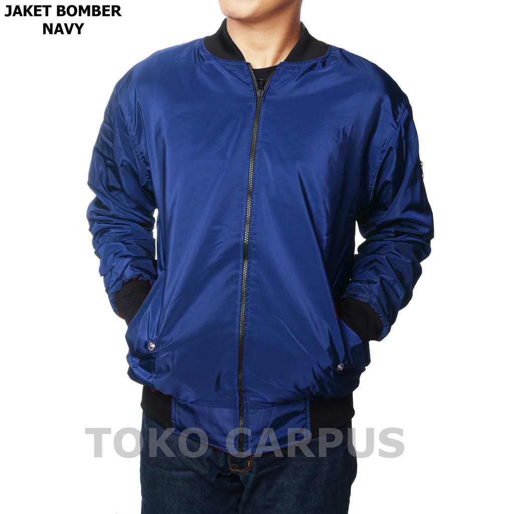 JAKET BOMBER POLOS M,L,XL,XXL PRIA WANITA NAVY TOKO CARPUS