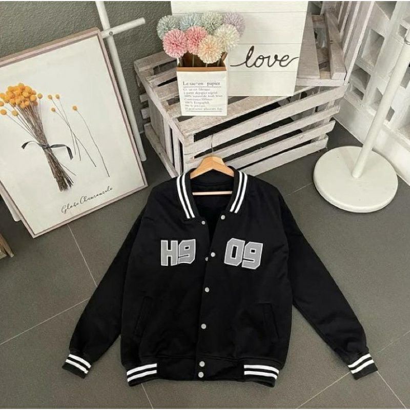 BASEBALL H909  JAKET BLACK  | JAKET VERSITY KOREAN