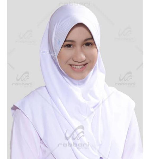 >X17384] Jilbab Hijab Serut Pita Sekolah RABBANI KW Bahan Kaos SD SMP SMA Putih Coklat Pramuka Abu S