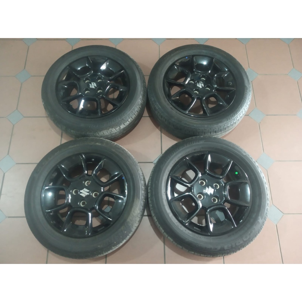 velg mobil bekas ring 15 lubang baut 4x100 warna hitam plus ban 175 65 r15 brigestone