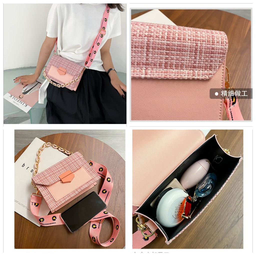 TAS SELEMPANG WANITA IMPORT KAZMA KOREA TALI LEBAR MURAH SLING BAG RANTAI KECIL FASHION PROMO